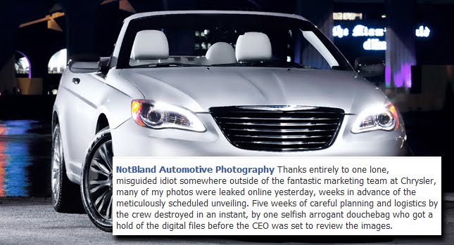  Chrysler 200 Convertible Photographer Lashes Out on Facebook, Calls the Person who Leaked the Pictures an "Arrogant D…bag"