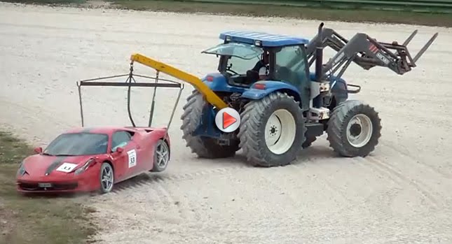  Videos: Ferrari 458 Italia Crashes, Tractor Comes to the Rescue