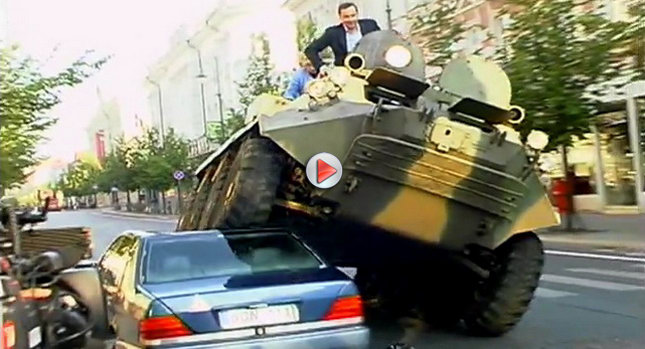  Video: Lithuanian Mayor Crushes a Mercedes S-Class with an Armored Troop Carrier