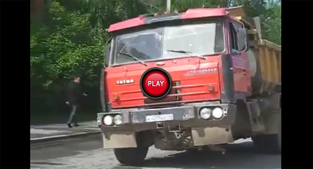  It Came from Truck Hell: Dumpster Missing a Front Wheel