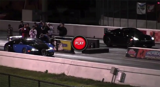  Stock Bugatti Veyron 16.4 Challenges Tuned Nissan GT-R on the Drag Strip