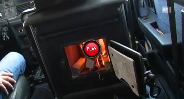 Swiss guy installs a wood-burning stove in his Volvo