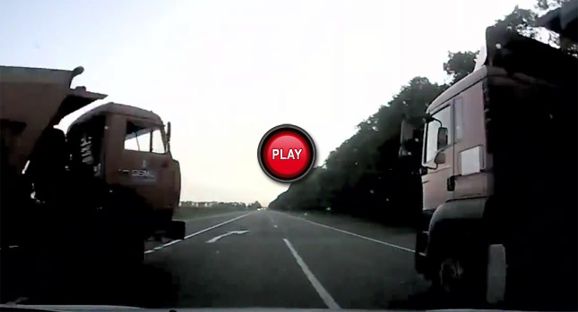  Chuck Norris Approved: Woman Driver Slips Between Two Trucks