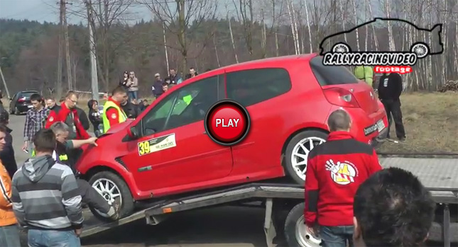  Polish Racer Loses Control of Renault Clio RS and Violently Smashes into a Tree