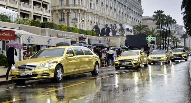  Mercedes Greets Cannes International Film Festival Guests with a Fleet of Gold-Wrapped Limos