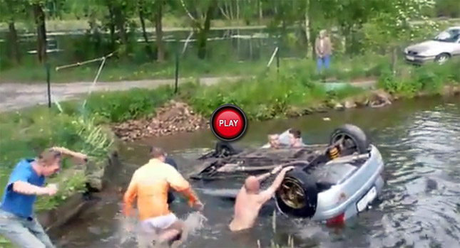  Dramatic Rescue of Polish Racers Trapped in Renault Clio that Flipped into a Lake