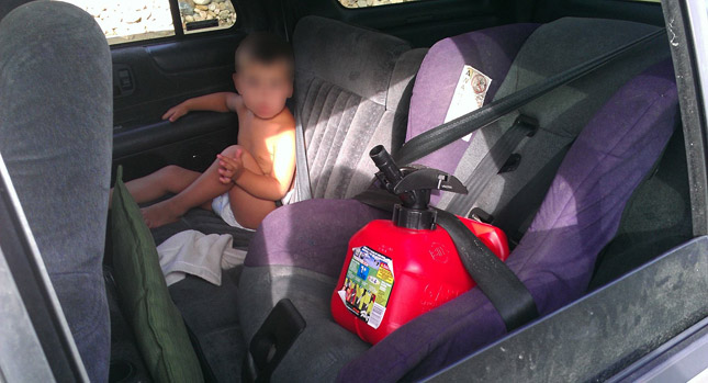  Mother Straps Fuel Tank on Safety Seat, Leaves Toddler Unbuckled…