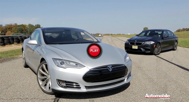  New Tesla Model S Stuns 2013 BMW M5 in 100mph – 160km/h Drag Race