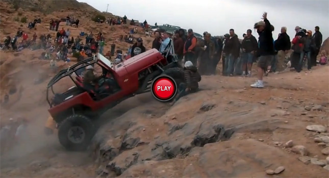  Real-Life SouthPark: Woman Stumbles in Front of a Big Foot Jeep But Still Won't Let Go of the Camera