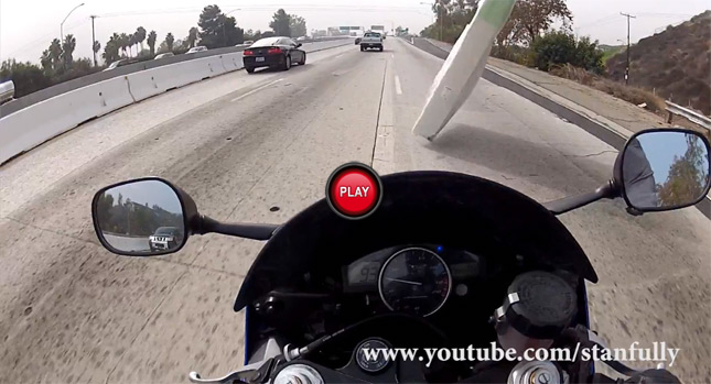  Flying Mattress Almost Knocks Down Biker on California Freeway