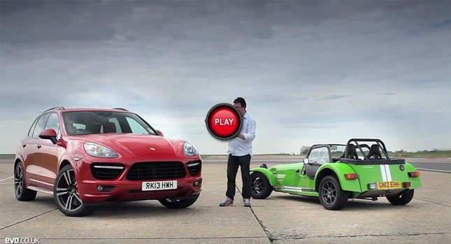  EVO Pits Porsche Cayenne Turbo S Against the…Caterham 7 Supersport