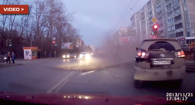  Road Surface Severely Blistered by Broken Russian Water Main