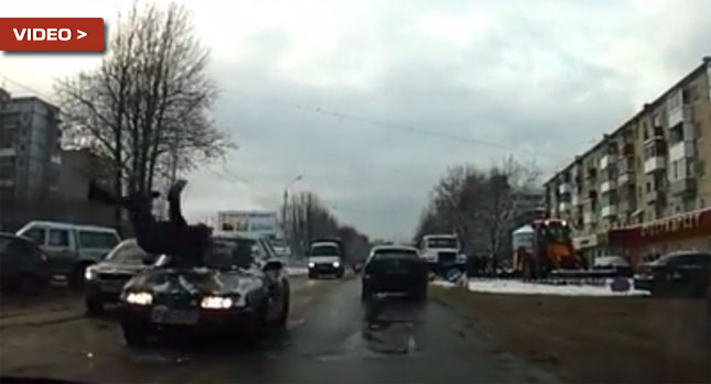  Only in Russia: Man Breaks His Foot Kicking the Car That Tossed Him Over…