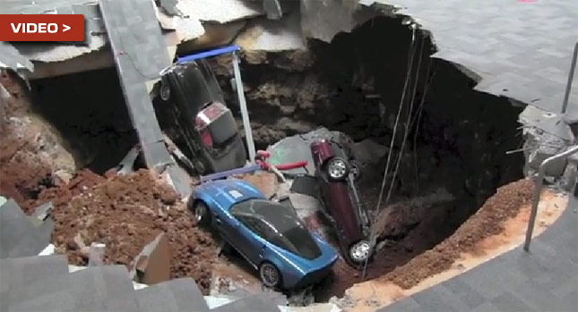  First Video from the Museum Sinkhole that Swallowed Up Eight Corvettes