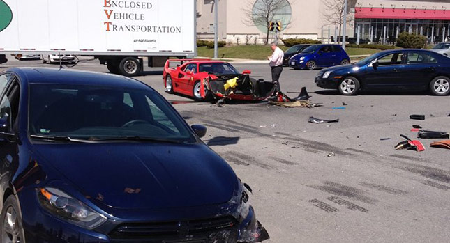  Damn…Ferrari F40 Wrecked by a Dodge Dart in Canada [w/Videos]