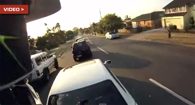  Aussie Biker Hit from Behind Lands on Car's Roof [NSFW]