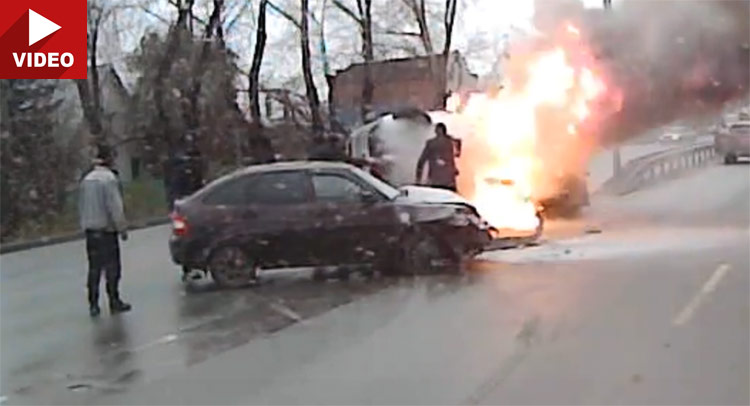  Crash Causes Vehicles to Erupt in Fire, Luckily Everyone Got Out