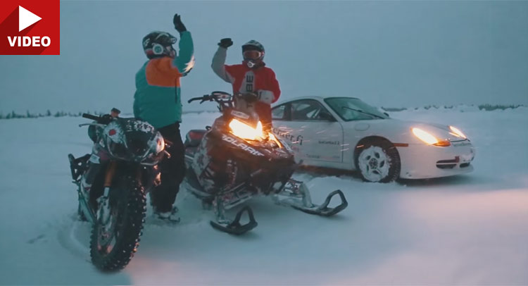  Finns do it Better: Rally Car Races Motorbike and Snowmobile on Ice