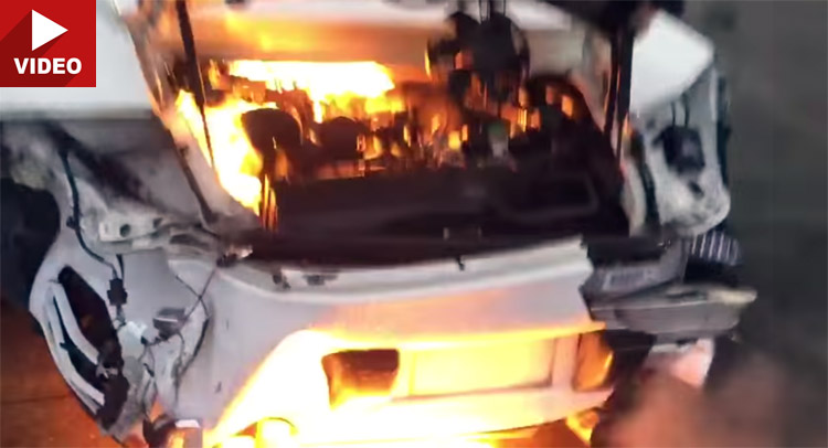  Guy Turns On Totaled Porsche 911 And OFC, It Erupts In Flames