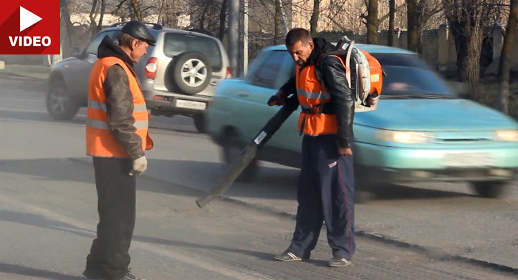  Drunken Russian Road Worker Chases Journalist Filming Him