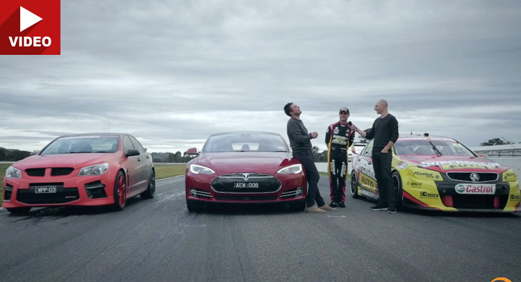  Tesla Model S P85D Takes On HSV GTS & Holden V8 Supercar