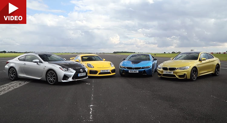  Porsche Cayman GT4 vs BMW M4 vs Lexus RC-F vs BMW i8