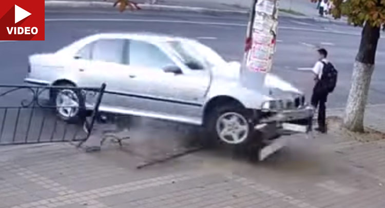  Bored Schoolboy Narrowly Escapes Being Hit By Out-Of-Control BMW