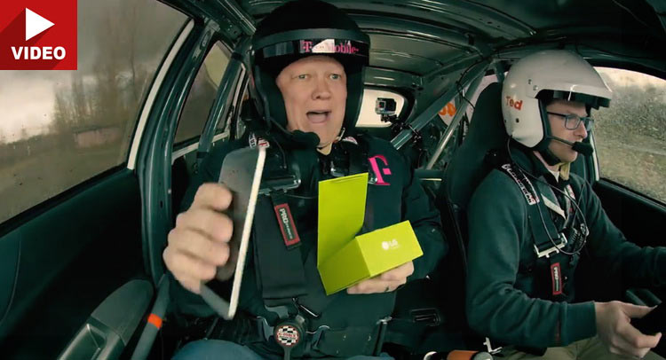  T-Mobile Unboxes LG Smartphone Inside Subaru Rally Car