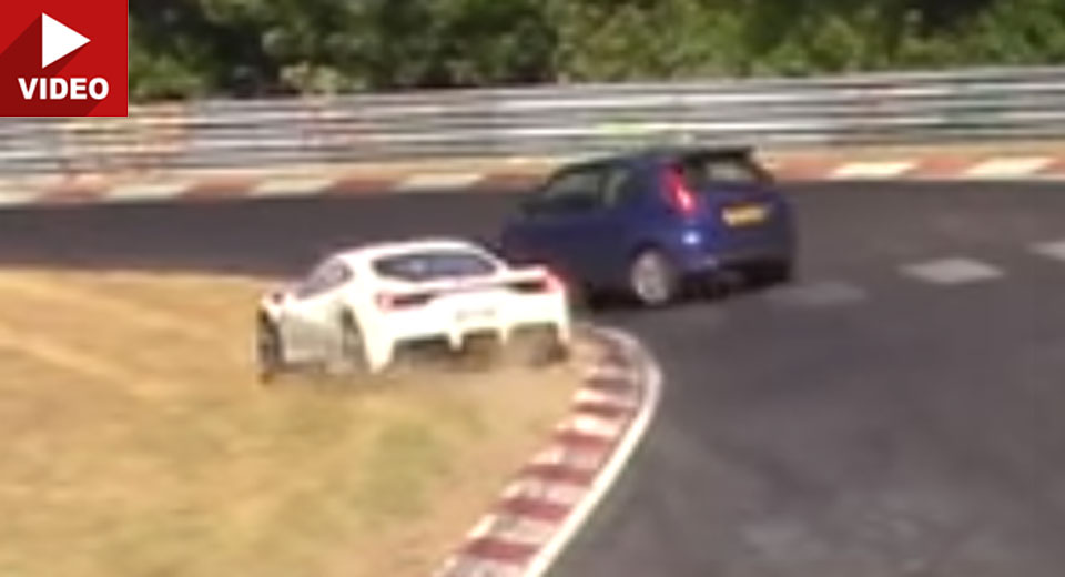  Foolish Ford Fiesta Driver Almost Causes Ferrari 458 Crash At The Nurburgring