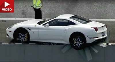 Ferrari California T Somehow Ends Up On Highway Barrier | Carscoops