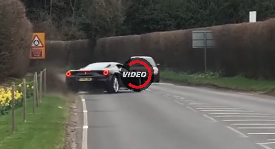  Ferrari 488 Almost Does A Ford Mustang Leaving UK Car Meet
