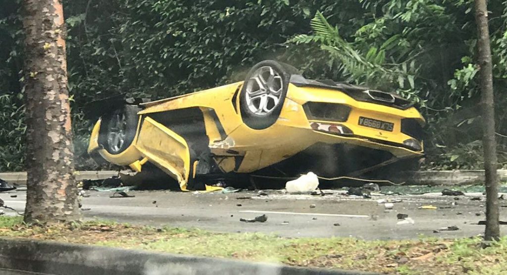 Lamborghini Aventador Wrecked In Singapore Rollover Crash | Carscoops