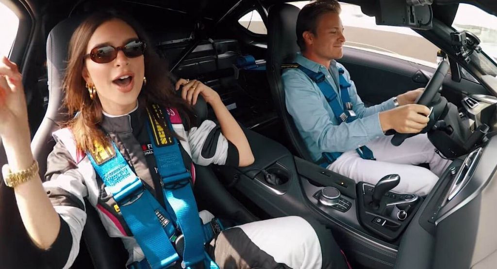  Nico Rosberg Takes Emily Ratajkowski For A Spin In BMW i8 Safety Car