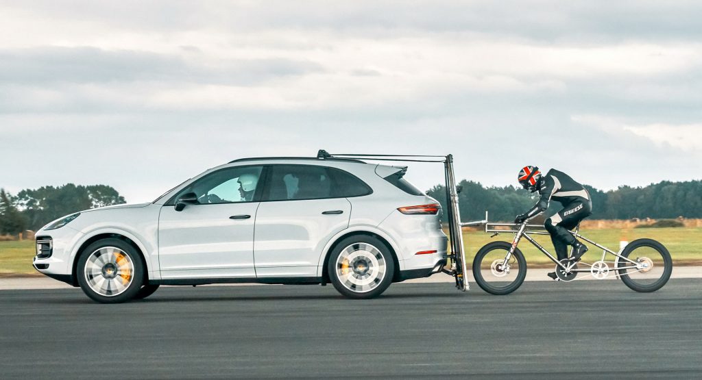  Porsche Cayenne Turbo Helps Man On Bicycle Hit 149 MPH