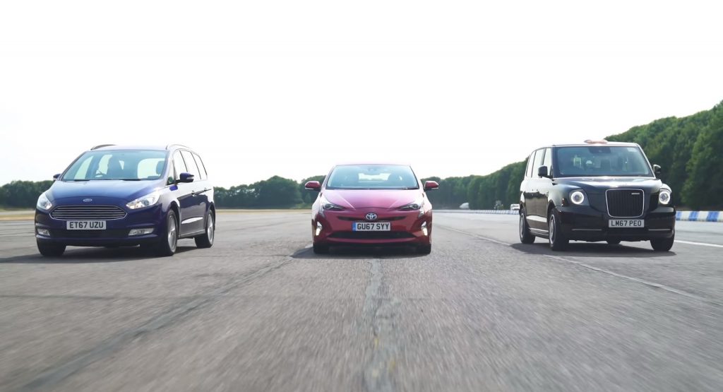  Electrified London Black Cab Challenges Toyota Prius And Ford Galaxy Into A Drag Race