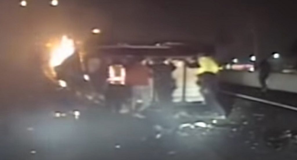  Dashcam Captures Dramatic Effort To Rescue Elderly Man Trapped In Burning SUV