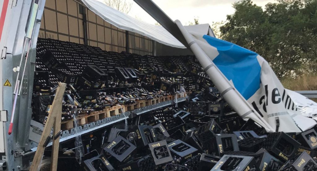  Tragedy Strikes After Truck Crashes And Spills 10,000 Bottles Of Beer In Germany