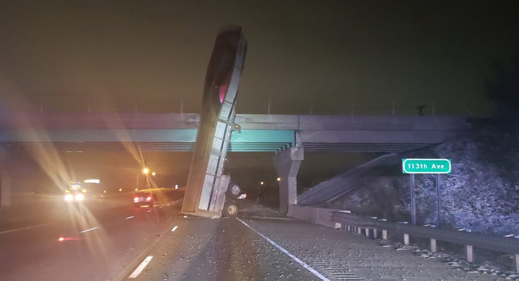  Bizarre Incident In Indiana Leaves Truck Trailer Standing On End