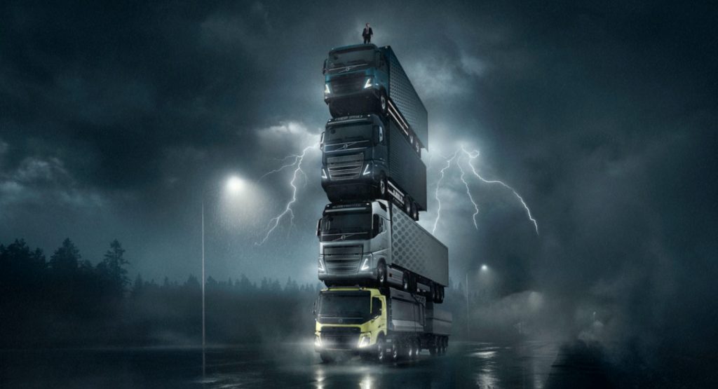  Volvo Forms A Tower Of Its Four New Trucks In Yet Another Ridiculous Ad