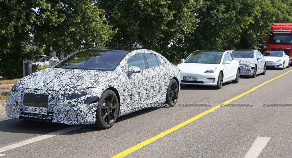  Mercedes-Benz Spied Benchmarking New EQS Electric Sedan Against Teslas