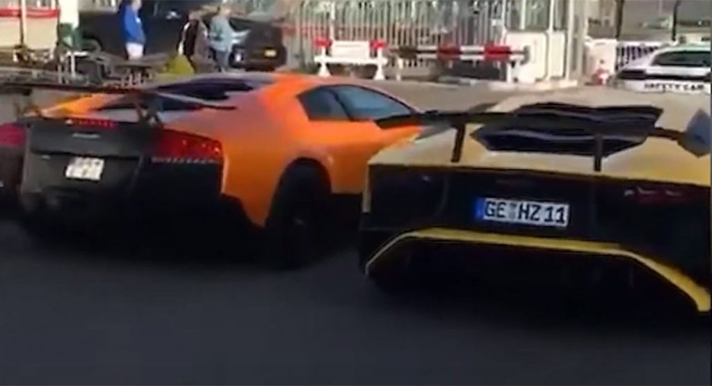  Wince As A Lamborghini Aventador SV And A Murcielago SV Slowly Run Into Each Other