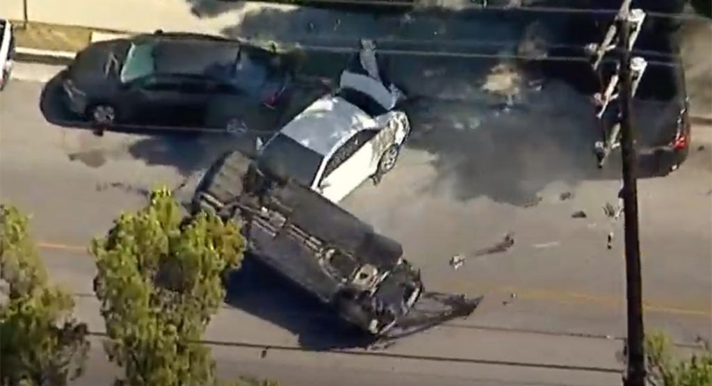  Speeding BMW 7-Series Crashes And Rolls Over During Dramatic Police Chase In LA