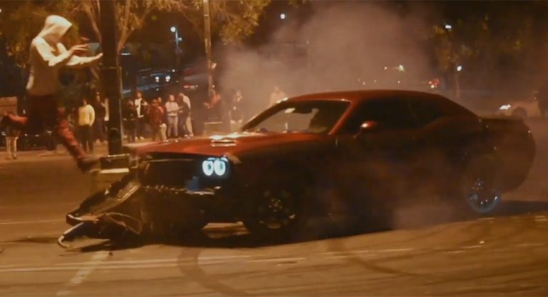 Dodge Challenger Slams Into Lamp Post While Showing Off, Almost Hits ...