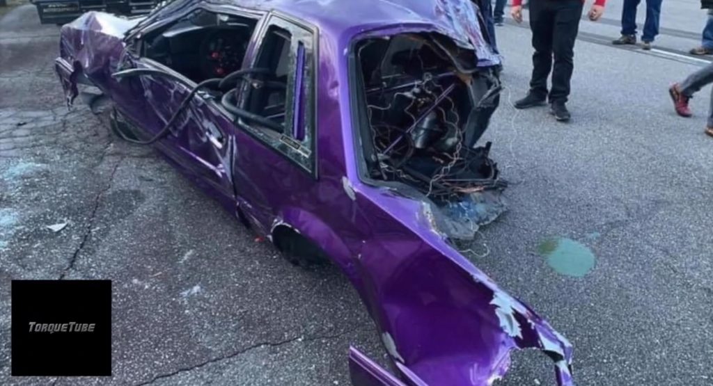  Mustang Gets Sliced In Half At A Drag Strip, Driver Manages To Walk Away Unharmed