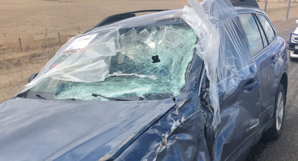  Subaru Driver Traveled Through Several States Staring Through A “Peephole” In Their Busted Windshield