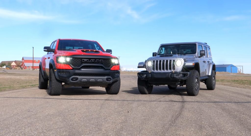  Ram 1500 TRX And Jeep Wrangler Rubicon 392 Hit The Drag Strip, Care To Place A Little Bet?