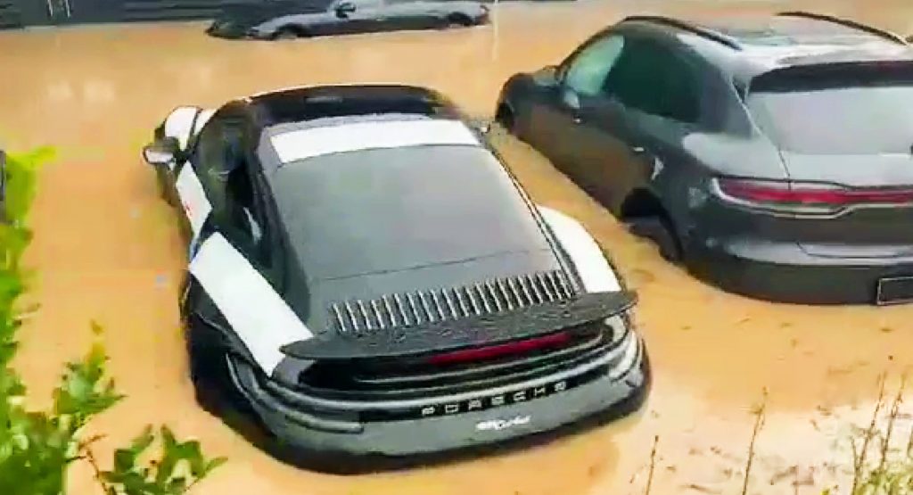  Brand New Porsches Under Water In German Dealership After Disastrous Rainfall