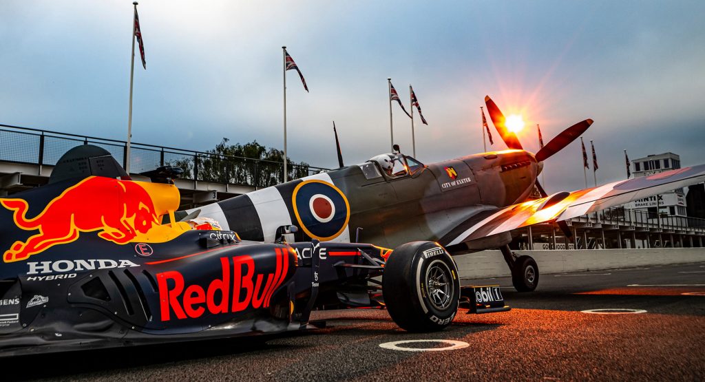  Max Verstappen Races Red Bull F1 Car Against Spitfire