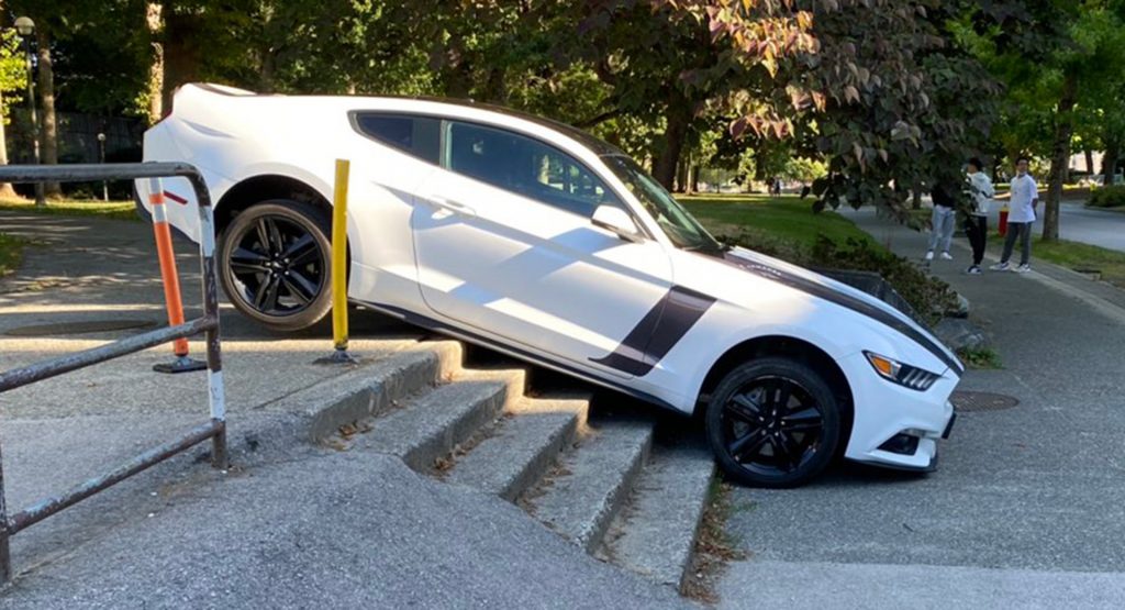  Ford Mustang Somehow Crashes Down Stairs At Canadian University