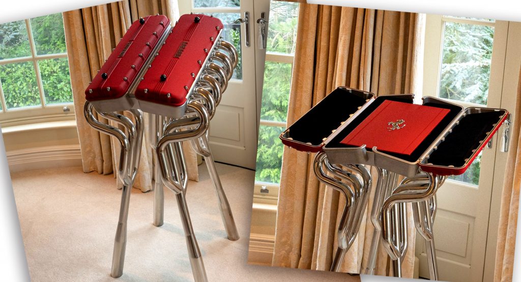  This $30,000 Ferrari Book Comes With A Stand Made From Fake Rocker Covers And Exhaust Headers